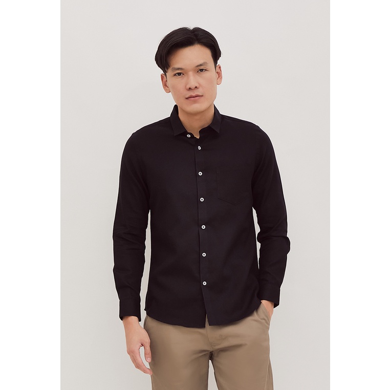 Jual MEN S TOP Kemeja Pria Basic Polos Panjang Slim Fit FOWLERS Black