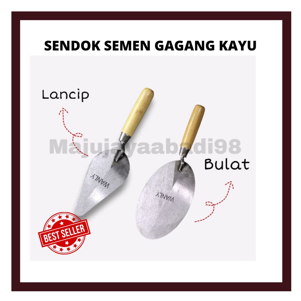 Jual SENDOK SEMEN GAGANG KAYU LANCIP BULAT SENDOK SEMEN TEMBOK GAGANG