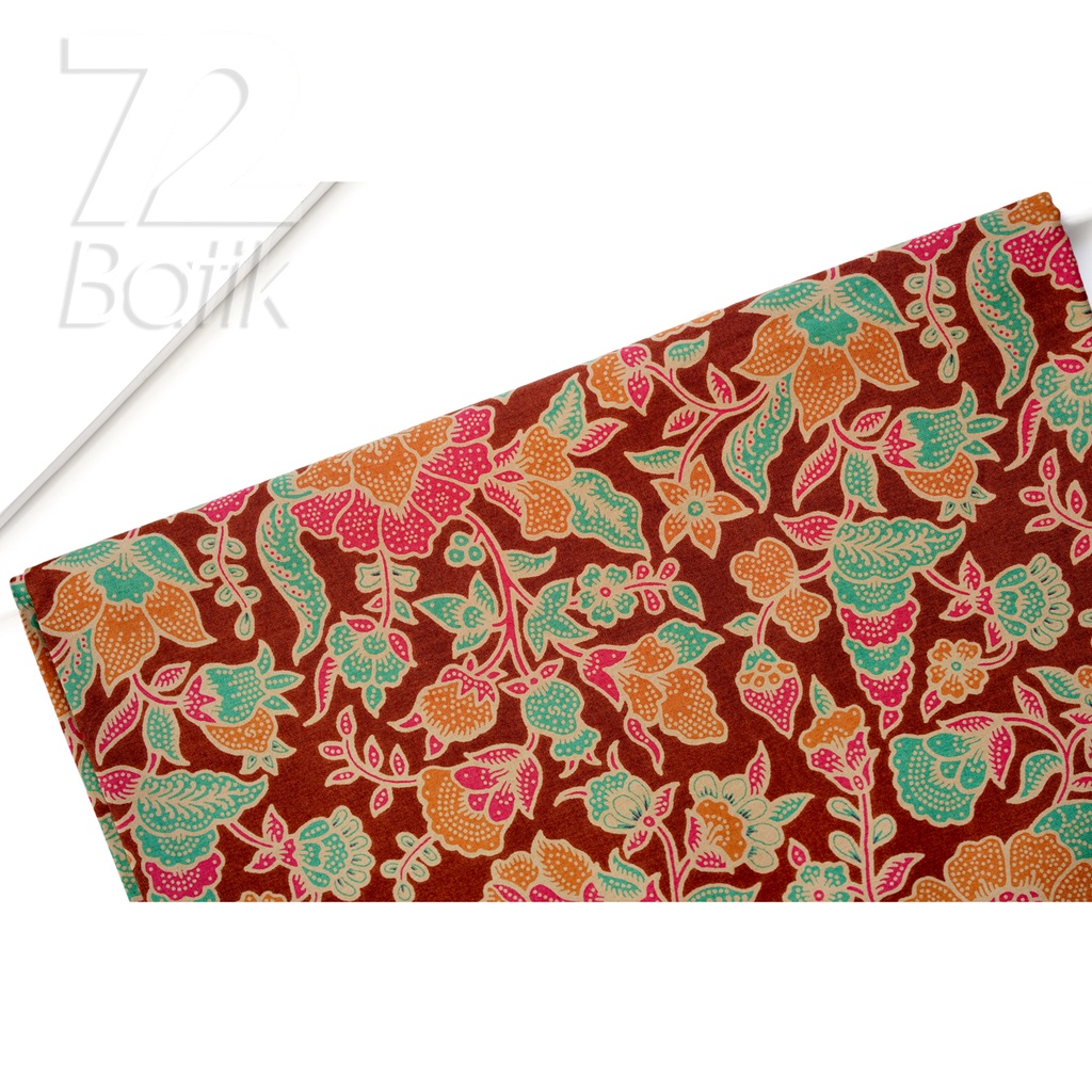 Jual Bahan Batik Premium Katun Motif Kembang Warna Coklat Orange Hijau