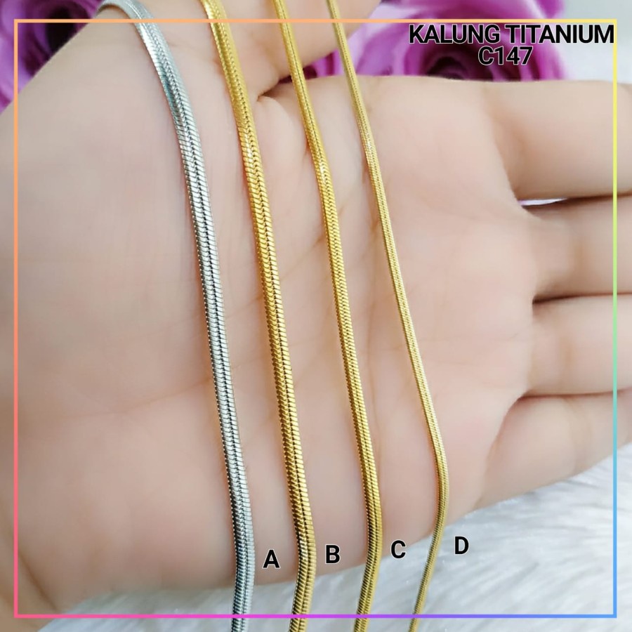 Jual Kalung Titanium Stainless Steel Rantai Pipih Warna Gold Dan Silver