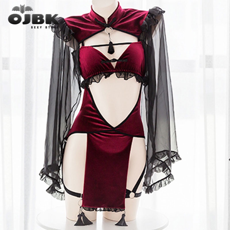 Jual Preorder Ojbk Punk Gothic Black Red Lace Sexy Lingerie For Women