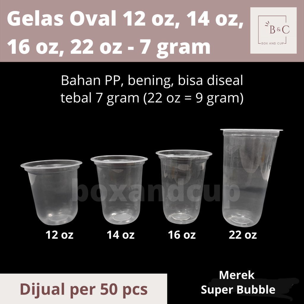 Jual Gelas Plastik Oval Bening Super Bubble U Cup Gelas Boba