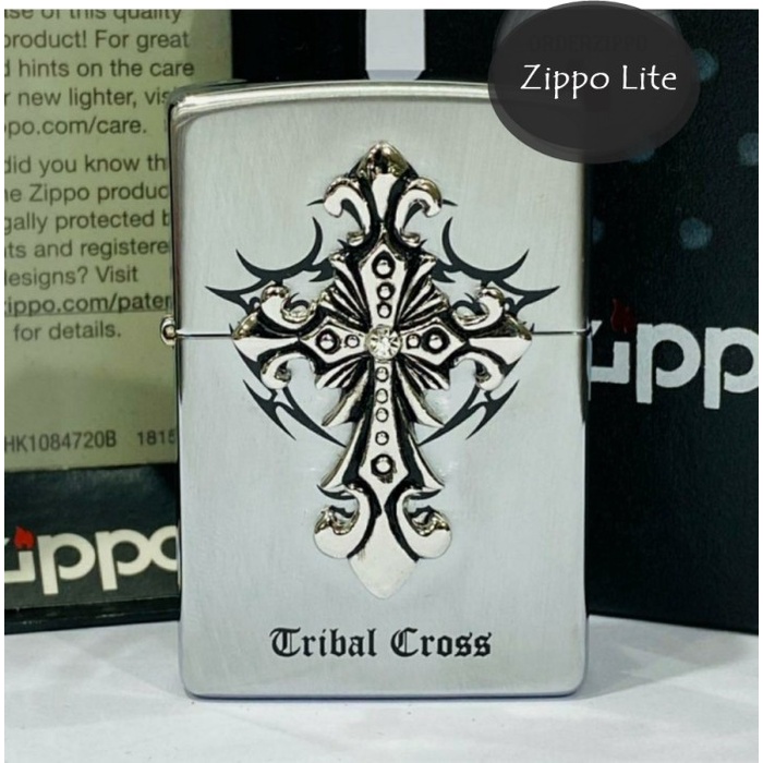 Jual Sitytras Zippo Original Tribal Cross Emblem 3D Design Silver 1