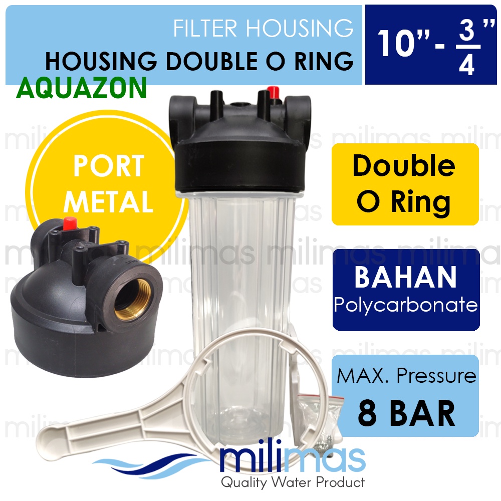 Jual AQUAZON Housing Filter Double O Ring 10 Drat Kuningan CLEAR