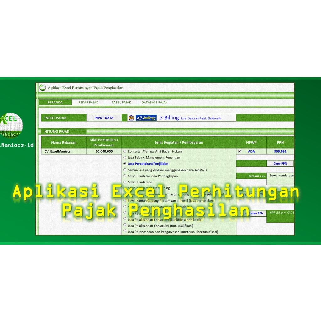 Jual Aplikasi Excel Perhitungan Pajak Penghasilan Shopee Indonesia