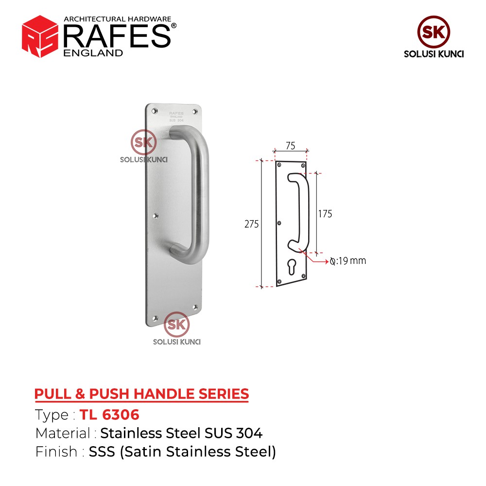 Jual Tarikan Pintu Plat RAFES England Stainless Steel SUS 304 27 Cm