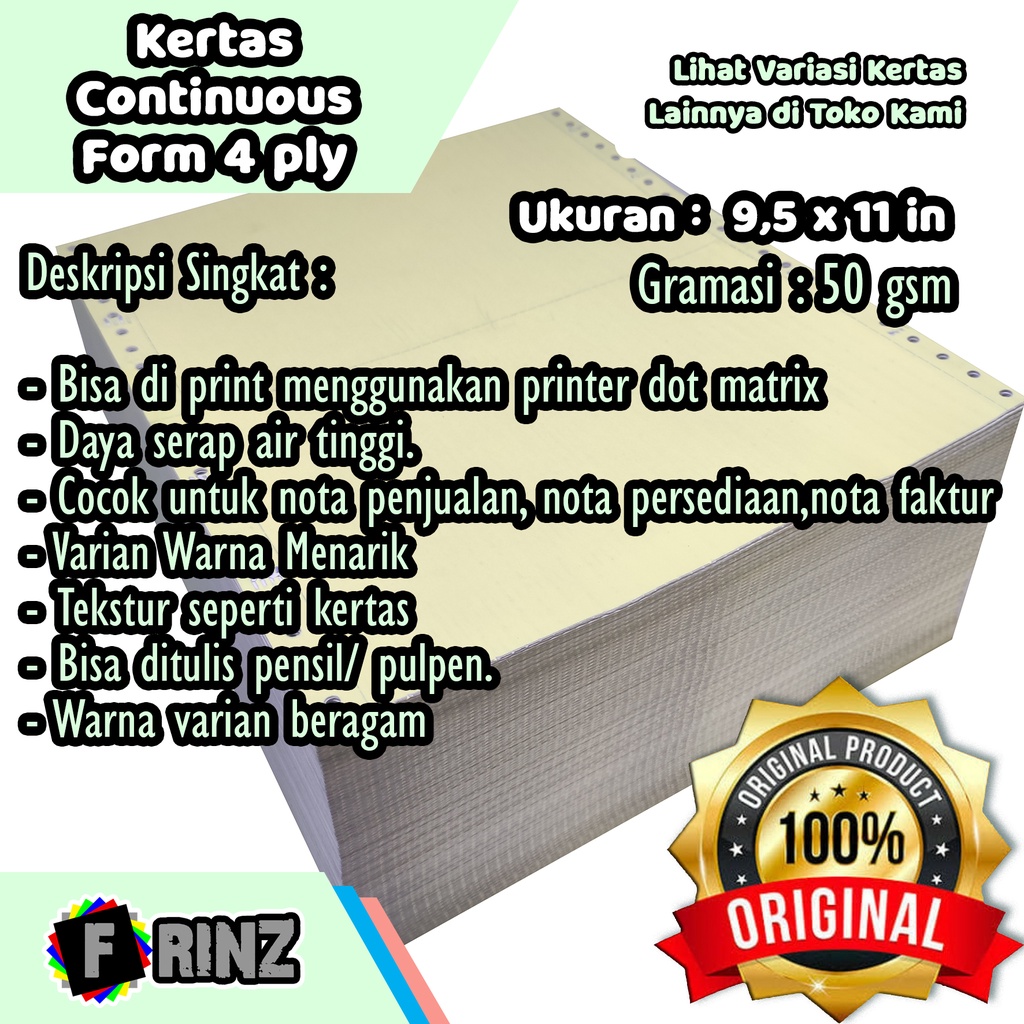 Jual Kertas Continuous Form 4 Ply Dan 4 Ply PRS 9 5 X 11 Kertas