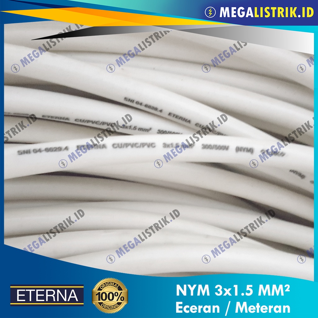 Jual ETERNA NYM 3X1 5 METERAN KABEL LISTRIK PUTIH KAWAT TEMBAGA 3 X 1