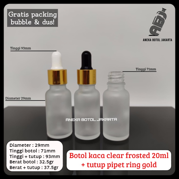 Jual Botol Kaca Serum Clear Frosted 20ml Pipet Tetes Ring Gold Shopee