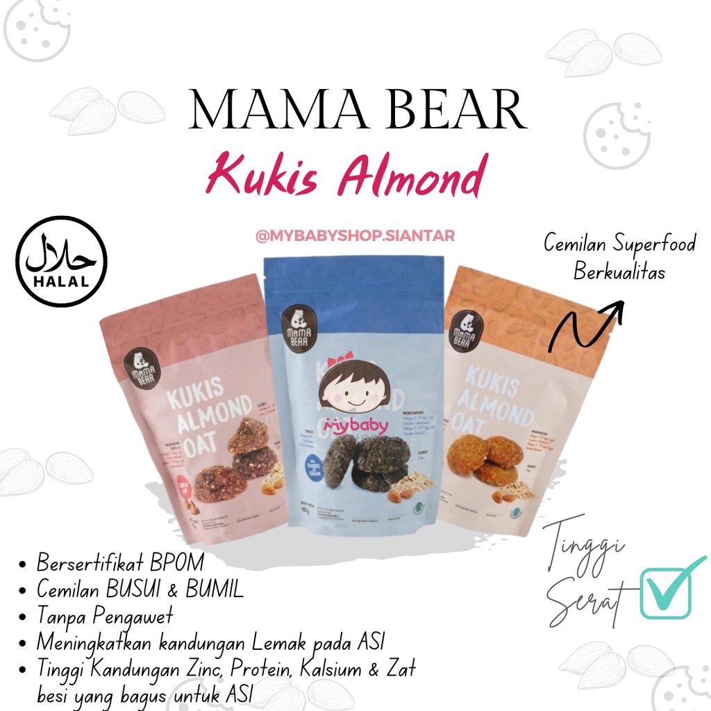 Jual MAMA BEAR Cookies Pelancar Asi Kukis Almond Oat Cemilan Ibu