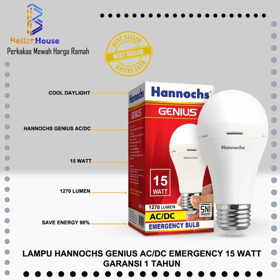 Jual Lampu LED Emergency LED AC DC Hannochs GENIUS 15 Watt Cahaya Putih