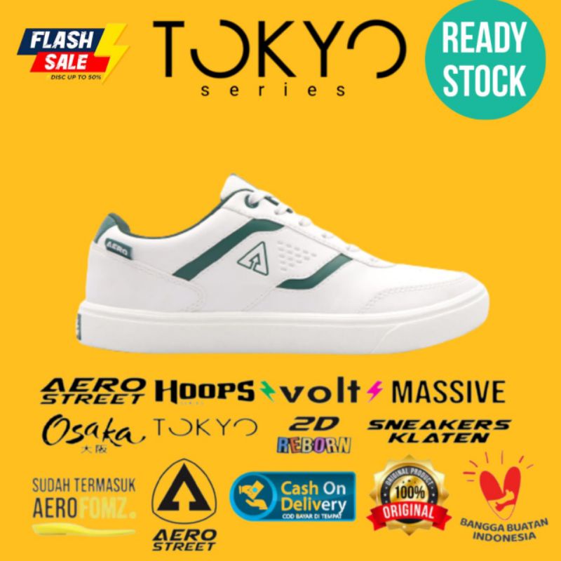 Jual Aerostreet Tokyo Putih Army Sepatu Sneakers Casual Pria Wanita