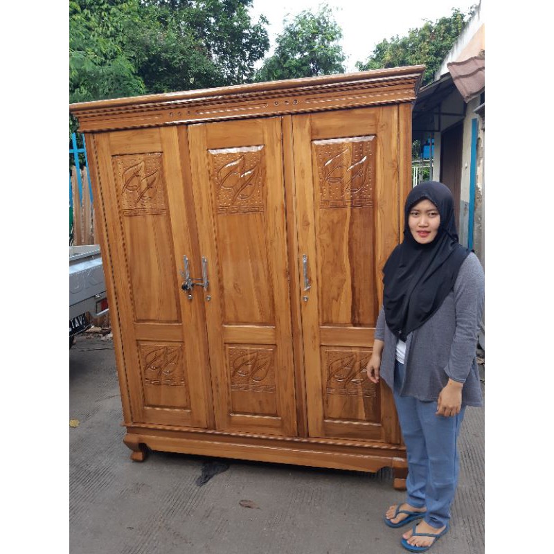 Jual Lemari Kayu Jati Pintu Full Kayu Jati Pengiriman Seluruh