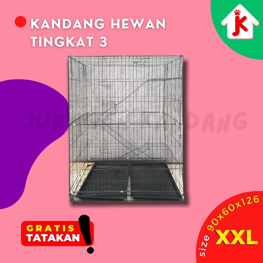 Jual KANDANG HEWAN KUCING ANJING TINGKAT 3 XXL JUMBO BESI LIPAT