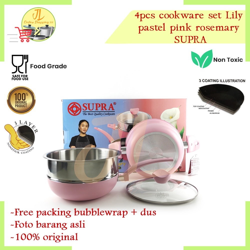 Jual Panci Set Supra Anti Lengket Pcs Cookware Set Lily Pink Pastel