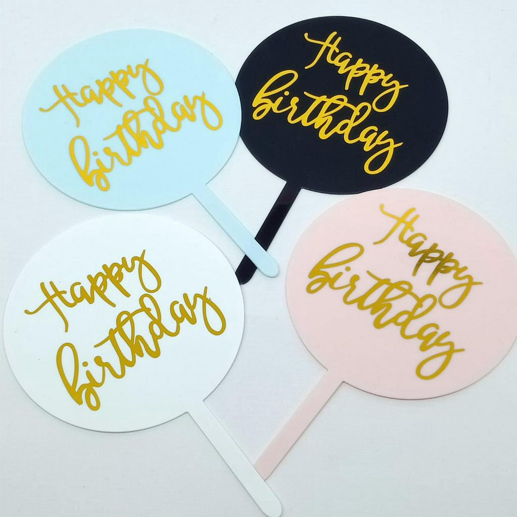 Jual Cake Topper Bulat Hiasan Akrilik Pesta Kue Ulang Tahun Happy