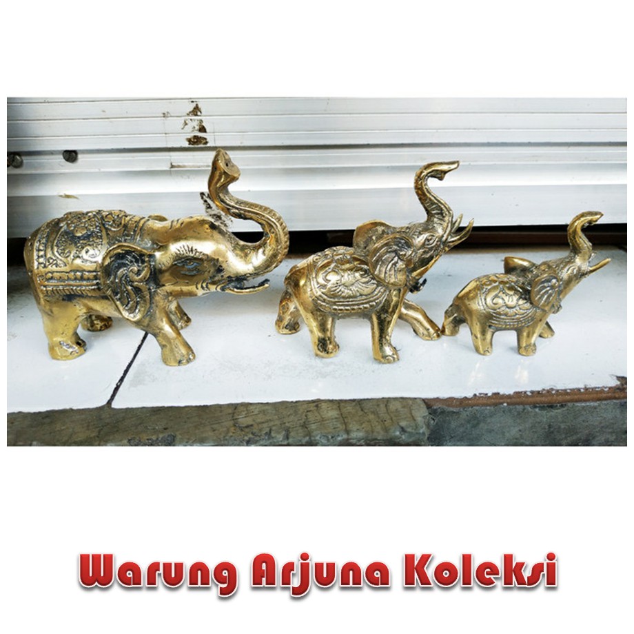 Jual Paket Patung Gajah Kuningan Antik Unik Langka Model Kuno 3pcs