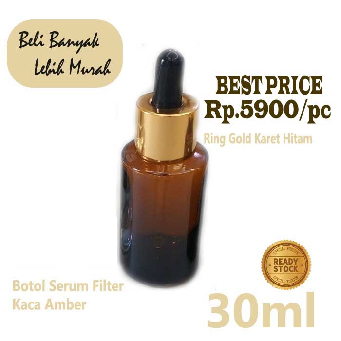 Jual Botol Pipet Kaca 30ml Botol Serum Kaca Amber Ring Gold Karet