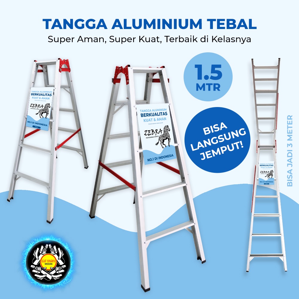 Jual TANGGA ALUMINIUM ZEBRA 1 5 METER TEBAL KUAT KUALITAS BAGUS