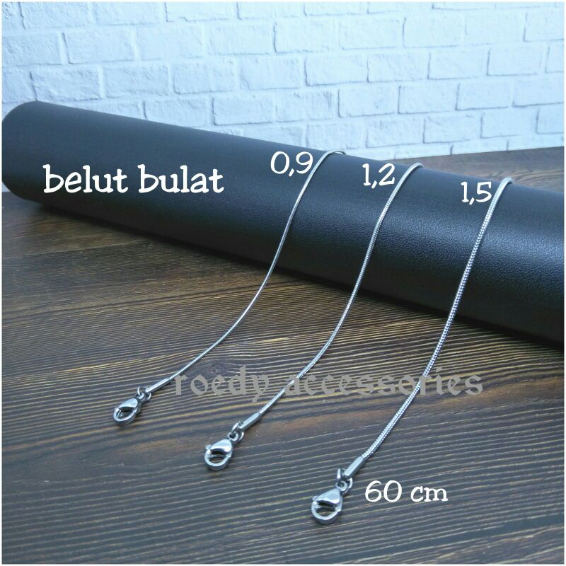 Jual Kalung Belut Bulat Kotak Silver 60cm Titanium Stainless Stell