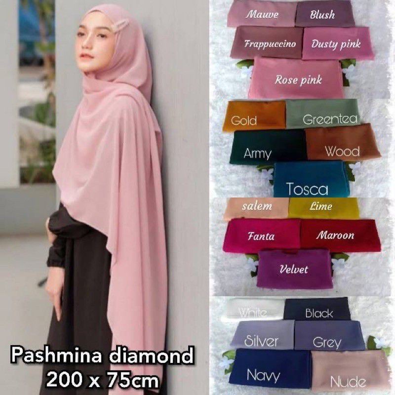 Jual 200x75 Pashmina Jumbo Syar I Diamond Premium Jahit Tepii