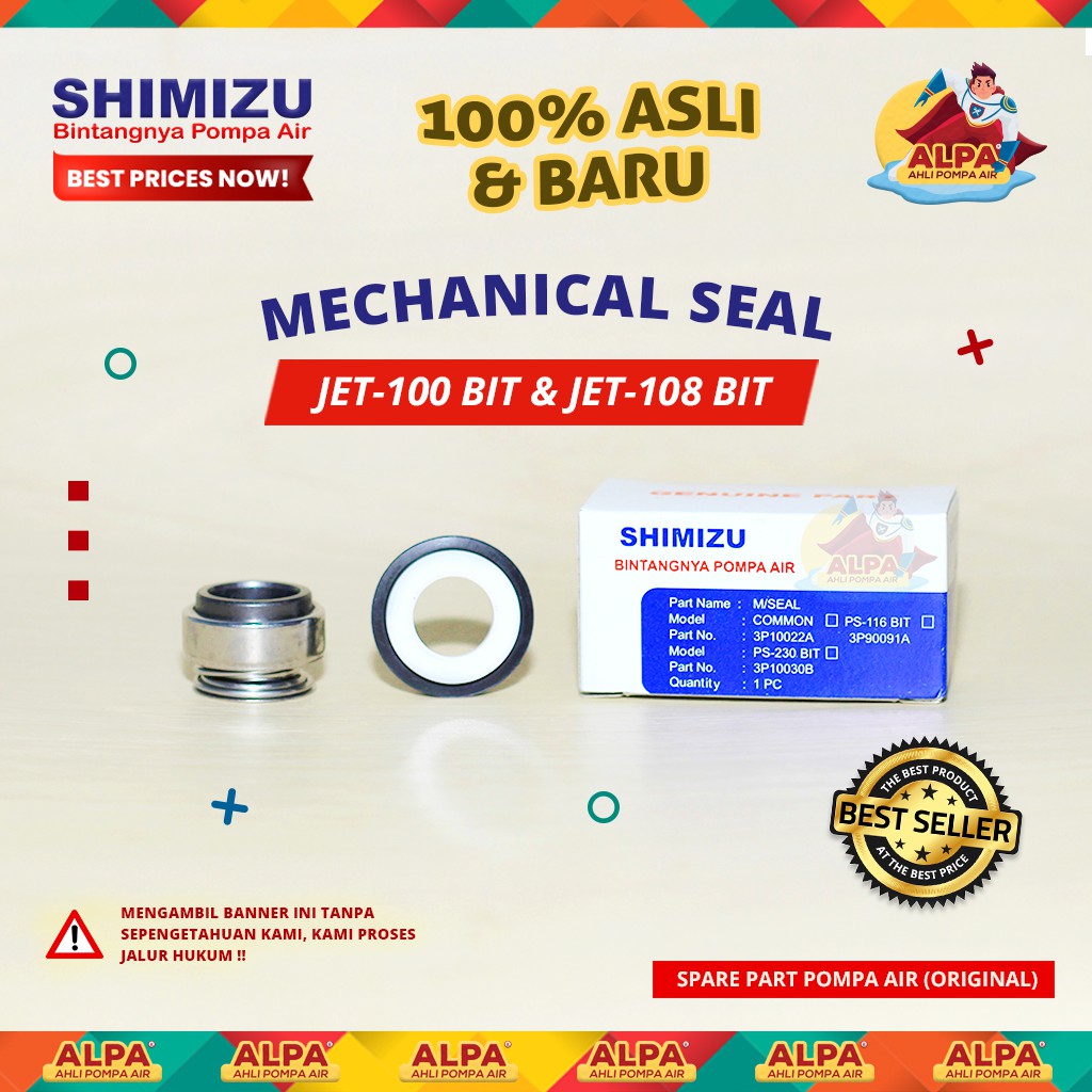 Jual Mechanical Seal Pompa Air SHIMIZU Semi JET 100 108 BIT