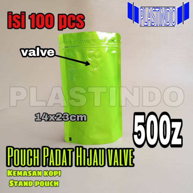 Jual Isi 100 Pcs Standing Pouch Padat Hijau Valve 500z Kemasan Kopi Dan