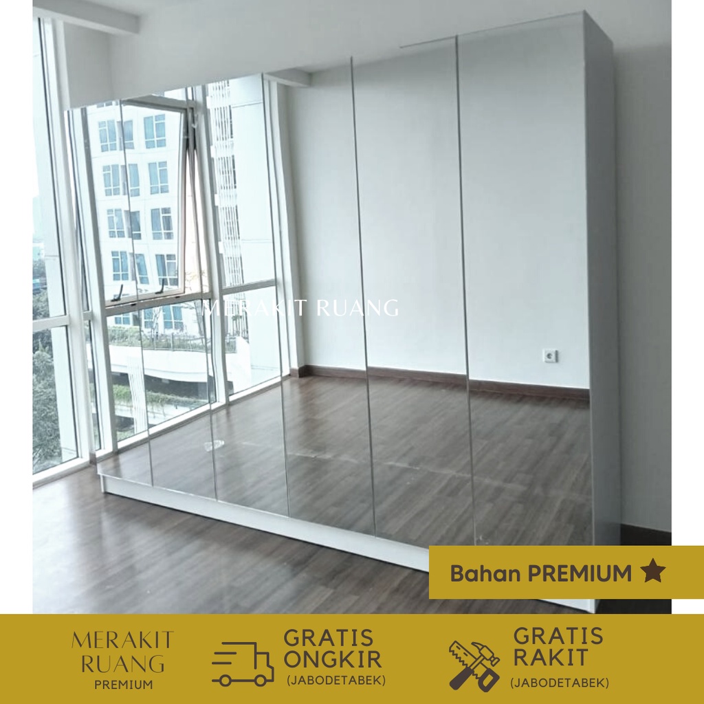 Jual Lemari Pakaian Premium Frameless Full Cermin Pintu Bahan Premium