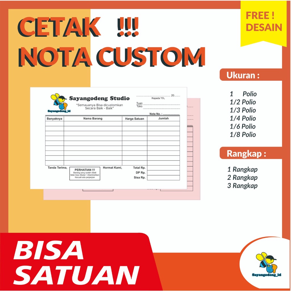 Jual BISA SATUAN Cetak Nota Bon Faktur Surat Jalan Kwitansi CUSTOM 3ply