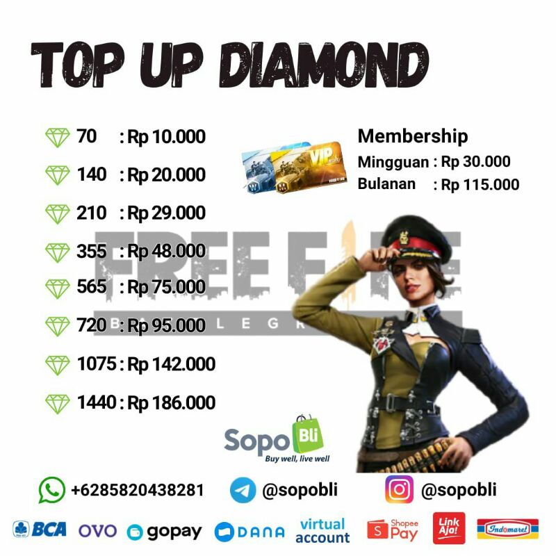 Jual Top Up Diamond Free Fire Pricelist Shopee Indonesia