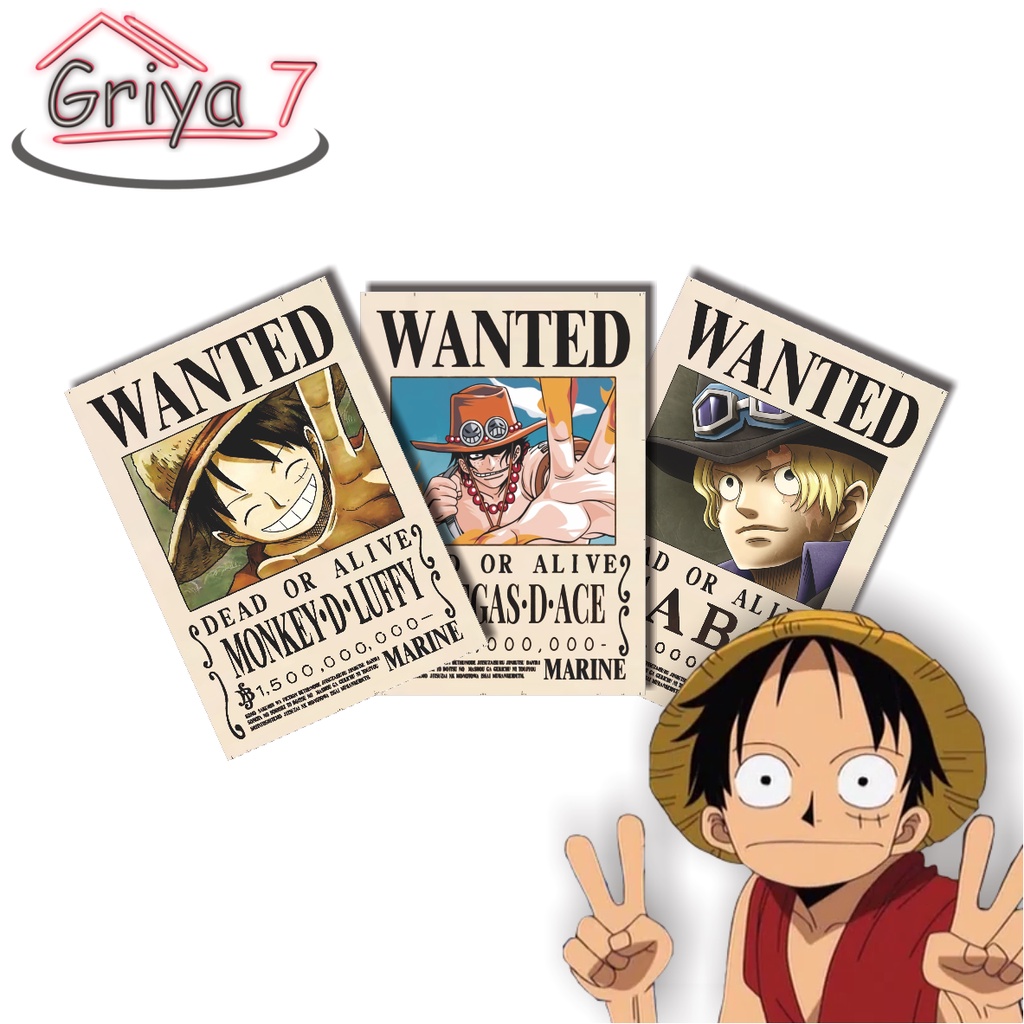 Jual Poster Kayu One Piece Hiasan Dinding Bounty Ace Sabo Luffy