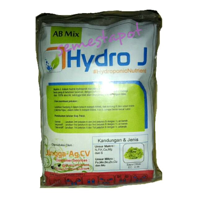 Jual Pupuk Nutrisi Hidroponik AB Mix Hydro J Sayur Daun 250 Gram