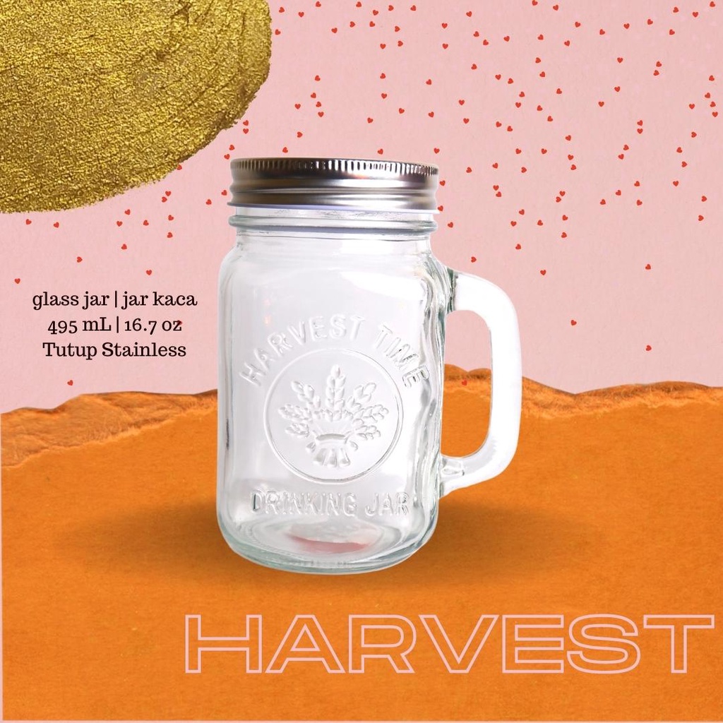 Jual Harvest Jar Bening TUTUP STAINLESS Drinking Glass Jar Gelas