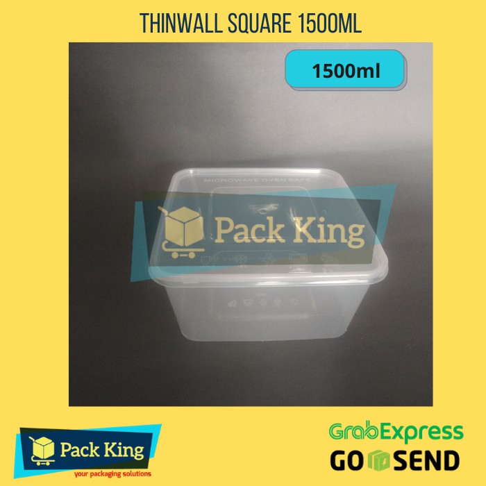 Jual ThinWall Square Kotak Makan Plastik Food Container 1500ml 25 Pcs