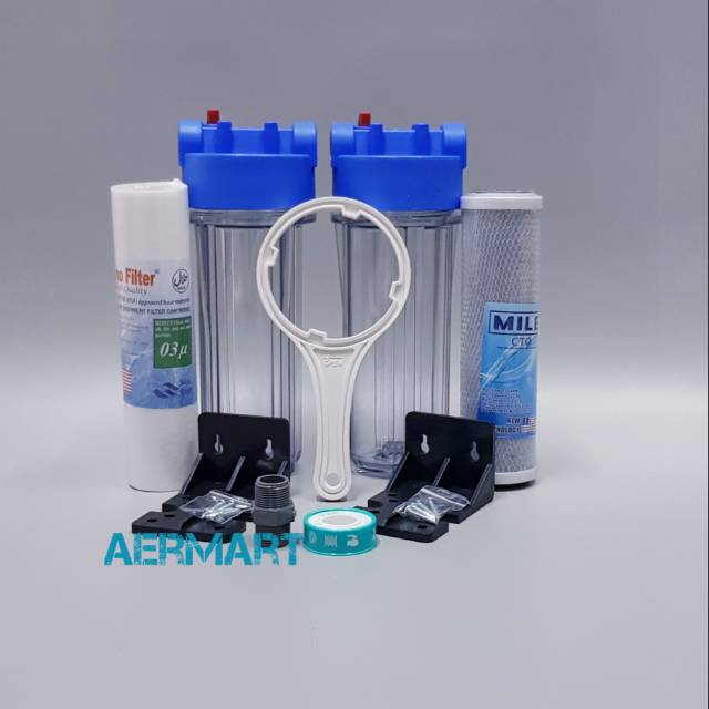 Jual Paket Filter Air 2 Housing Taiwan 10 Inch Clear Sedimen CTO