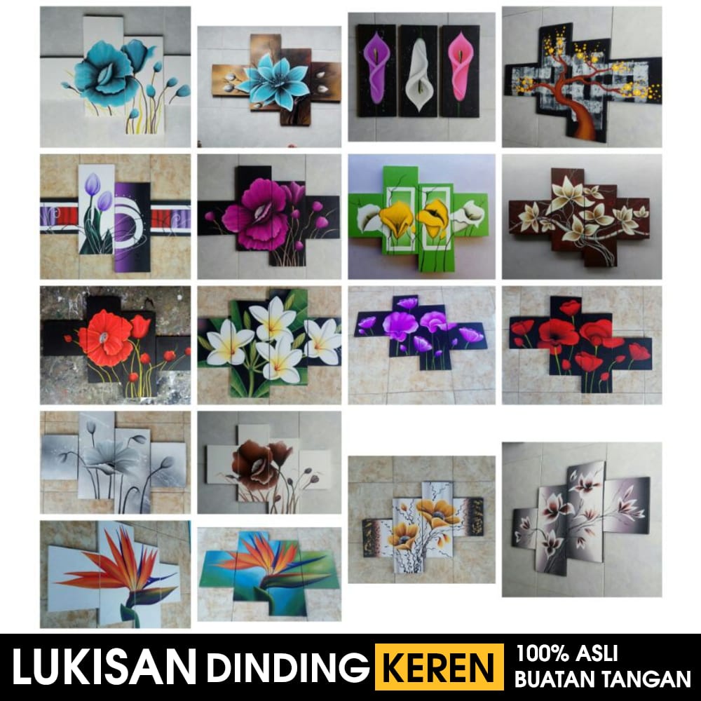 Jual Lukisan Panel Minimalis Bunga Bunga Cantik Lukisan Pemandangan