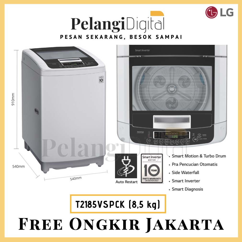 Jual LG Mesin Cuci Top Loading Smart Inverter 8 5 KG T2185VSPCK