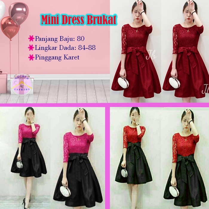 Jual Baju Dress Mini Wanita Gaun Cantik Murah Brokat Furing Pita Korean