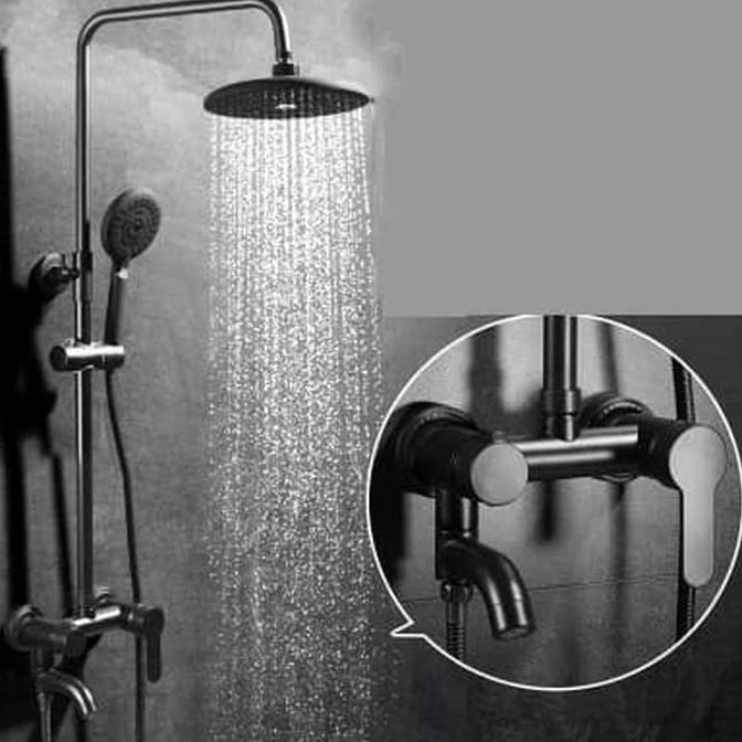 Jual Shower Tiang Column Panas Dingin Hitam Rain Shower Set Black Hitam