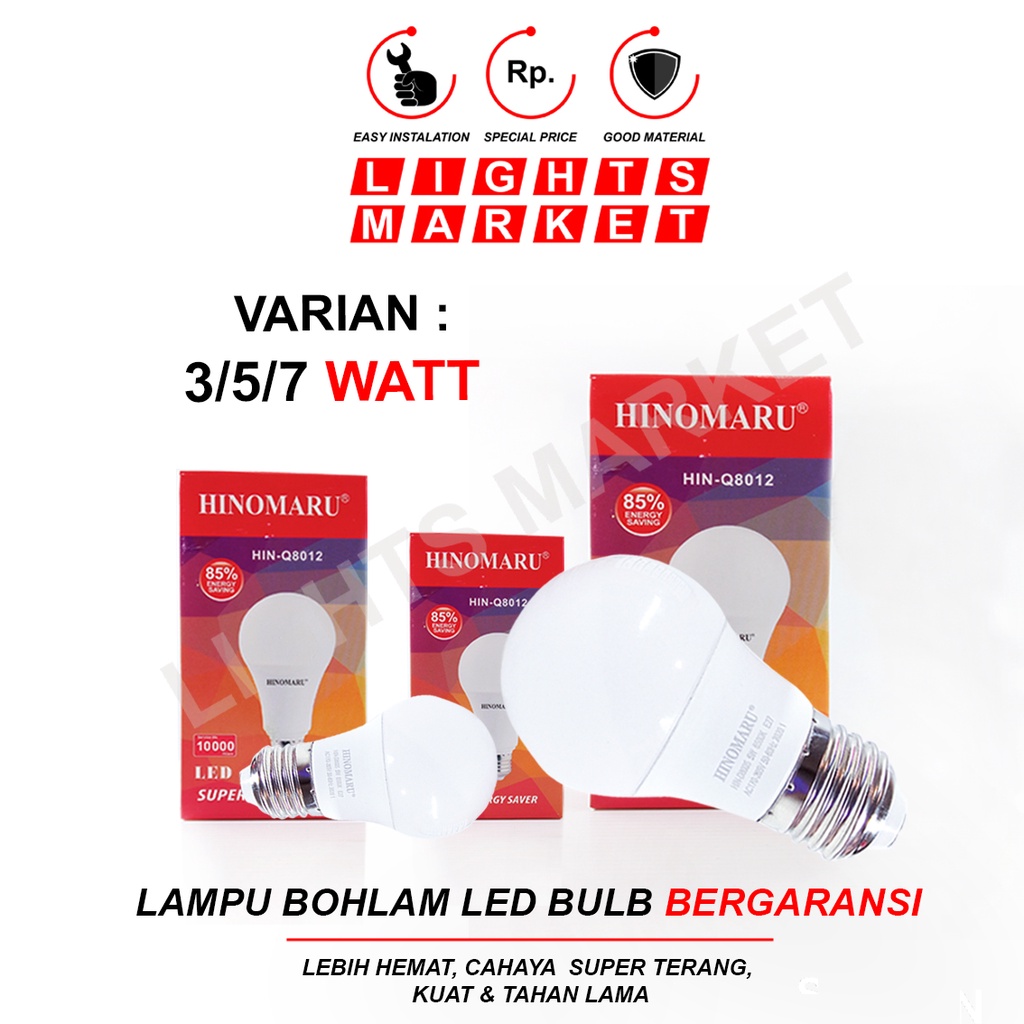 Jual Lampu Led Bohlam Bulb Fitting E27 3W 5W 7W 9W Putih Kuning Warm