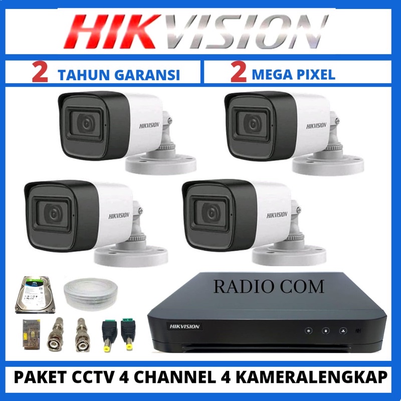 Jual Paket Cctv Hikvision 4 Channel 4 Kamera 2mp 1080p Turbo Hd