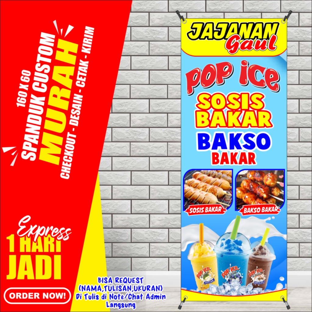 Jual Banner Pop Ice Sosis Bakar Sosis Bakar COD Spanduk Pop Ice