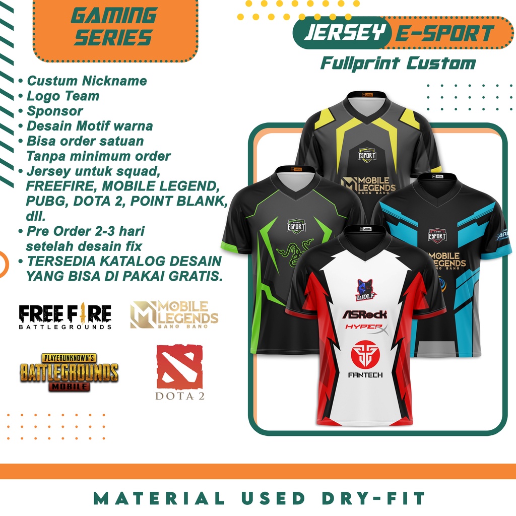 Jual Jersey Baju Gaming Game Esport Custom Full Printing Murah Bisa