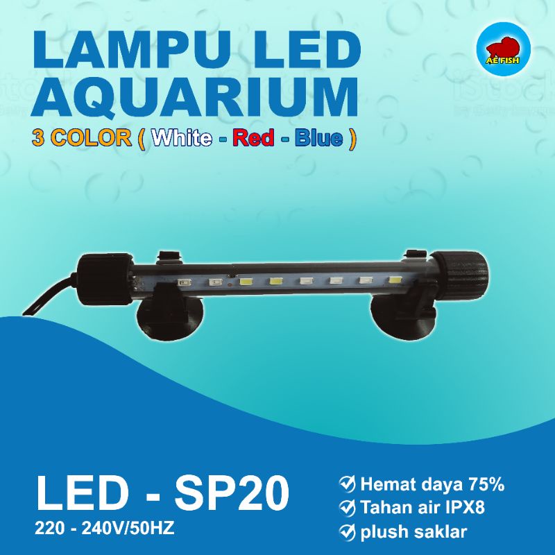 Jual Lampu Celup Aquarium LED 20cm Merk Random Warna Putih Merah Biru