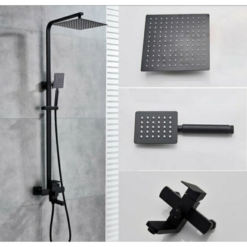 Jual Shower Tiang Column Set Panas Dingin Hitam Kran Tiang Set Panas