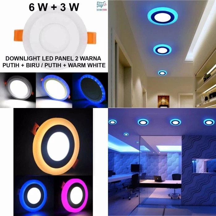 Jual Lampu Downlight LED Panel 2 Warna 6W Putih 3W Pink Inbow Putih