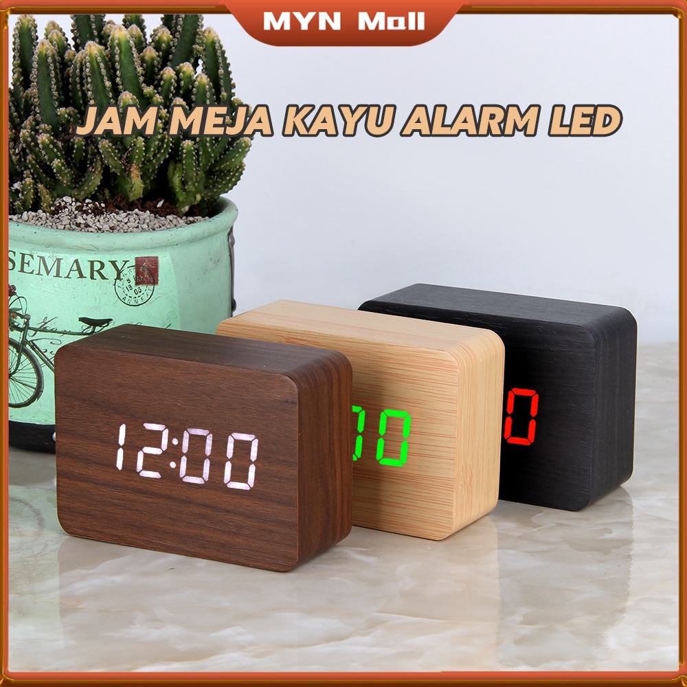 Jual Jam Meja Kayu Alarm Led Wood Jam Meja Digital Motif Temperature