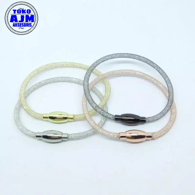 Jual Gelang Kristal Magnet Tali Kawat Pandora Waterproof Liontin Huruf