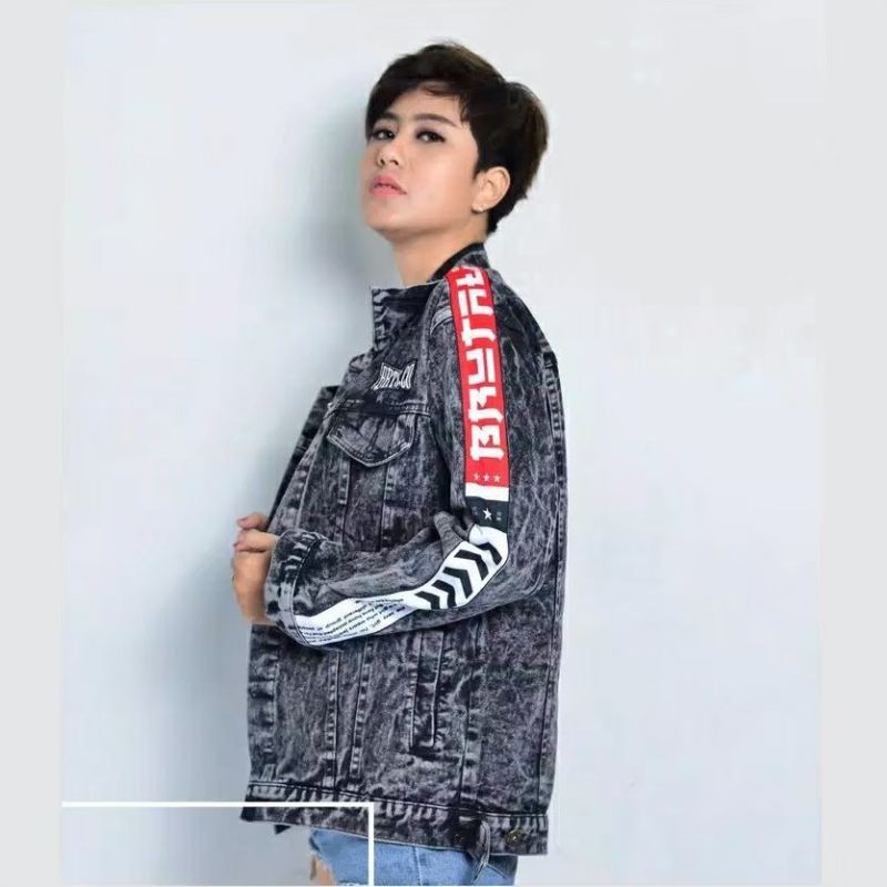 Jual Jaket Jeans Emblem Printing Brutalist Denim Pria Dan Wanita