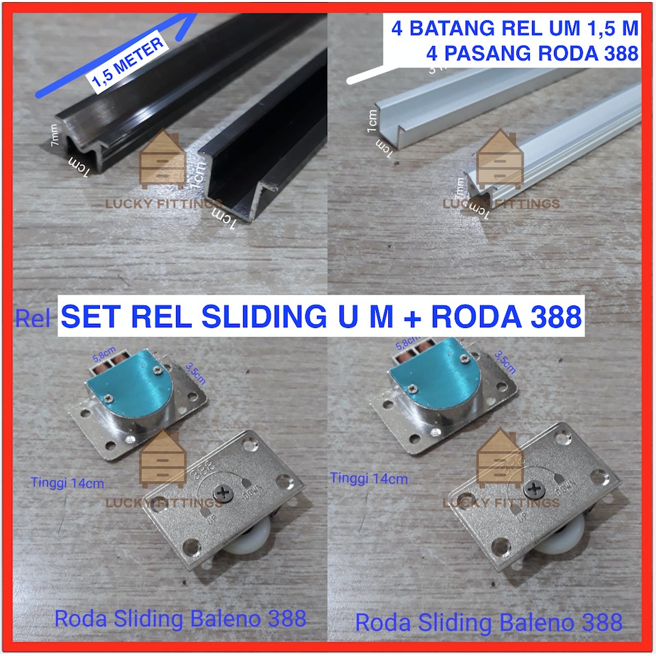 Jual SET Rel U M Roda 388 Pintu Lemari Sliding 1 5 M X 4 Geser SD12